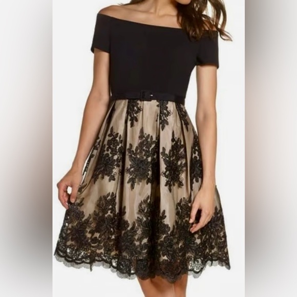 Eliza J Dresses & Skirts - Eliza J - Off the Shoulder Lace Dress with Beaded Appliqué Size 10 - EUC!